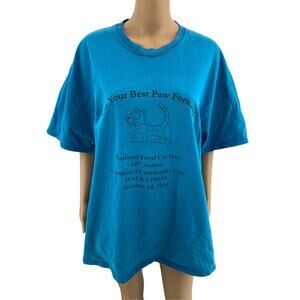 Port & Company 2XL Unisex Blue National Feral Cat Day 2018 Doodle Tee Shirt